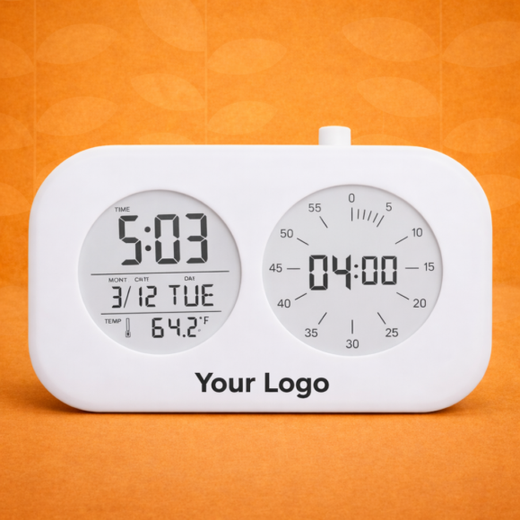 Dual-function clock with orange backdrop