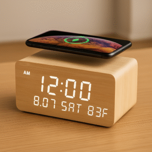 AuraWood Wireless Charging Clock