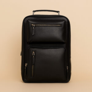 Sleek Black Leather Laptop Backpack