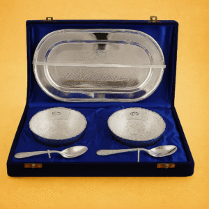 White Metal Bowl & Tray Gift Set