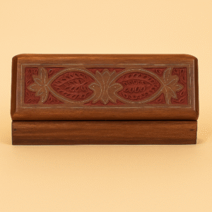 Handcrafted Wooden Pen Box with Carved Floral Design