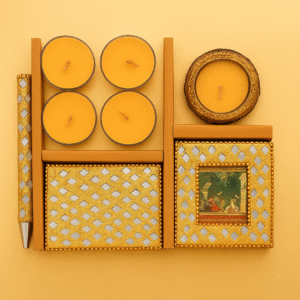 Luxury Candle Gift Hamper with Golden Mirror Work