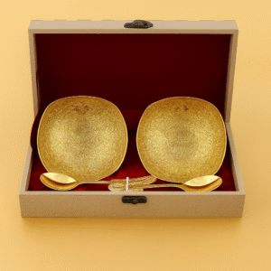Gold Metal Bowl & Spoon Gift Set (Royal Embossed Design)