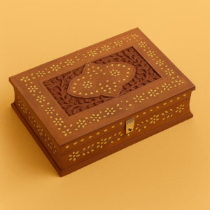 Handcrafted Wooden Jewelry Box with Brass Inlay