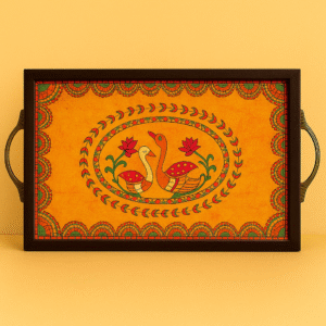 Handcrafted Wooden Serving Tray with Madhubani Art