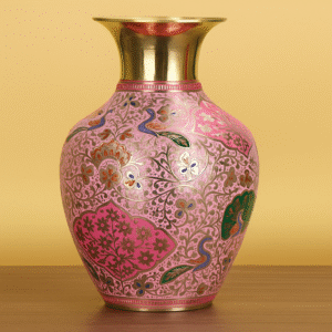 Luxury Collection – Handcrafted Brass Floral Vase (Pink Peacock Edition)