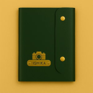 Personalized Snap-Closure Travel Notebook – Green & Gold Edition