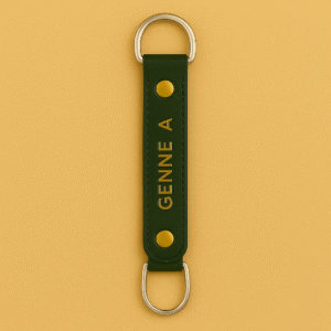 Personalized Dual-Ring Leather Key Holder – Green & Gold Edition