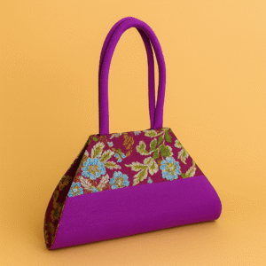 Elegant Floral Brocade Ethnic Handbag – Purple Edition