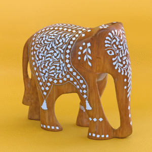 Handcrafted Wooden Elephant with White Inlay Work