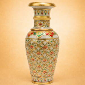 Marble 9 Inch Flower Vase with Real Gold Leaf Work