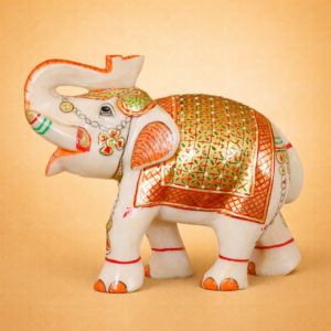 Marble Elephant Real Gold Leaf Work 5 Inch