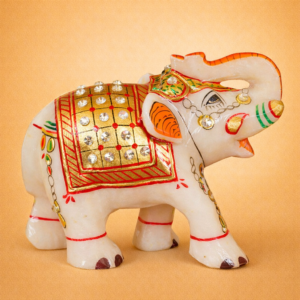 Marble Elephant Real Gold Leaf Work 3 Inch