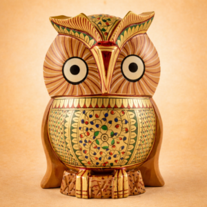 HANDICRAFT ANIMALS PAINTED OWL KADAM WOOD 5 INCH