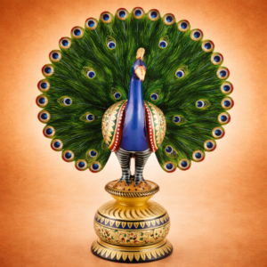 HANDICRAFT PEACOCK DANCING PAINTED KADAM WOOD 8 INCH