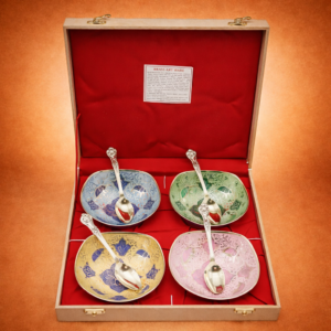 Fruit Bowl with Enamel Work in Brass – 8 Pieces Set (5 Inch)