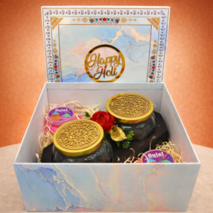 Marble Capa Box 2 Jar Wooden Rotator - Holi Hampers