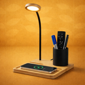 GlowNest Bamboo Table Lamp + Wireless Charger
