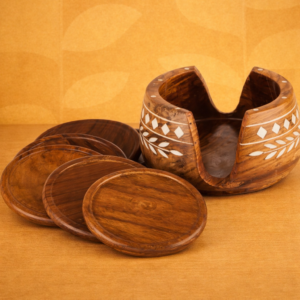 Inlaid Coaster Set Lotus Design 3 Inch Sheesham Wood