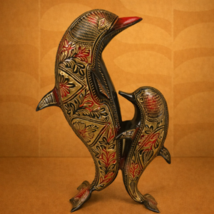 Brass Dolphin Double (Red–Black) Hand Carved – 8 Inch