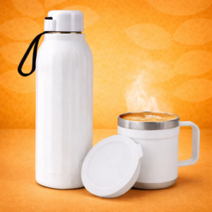 3 pc Gift Set : Insulated Hexa Steel bottle with 2 Steel cups | Keeps hot for 4-6 hours