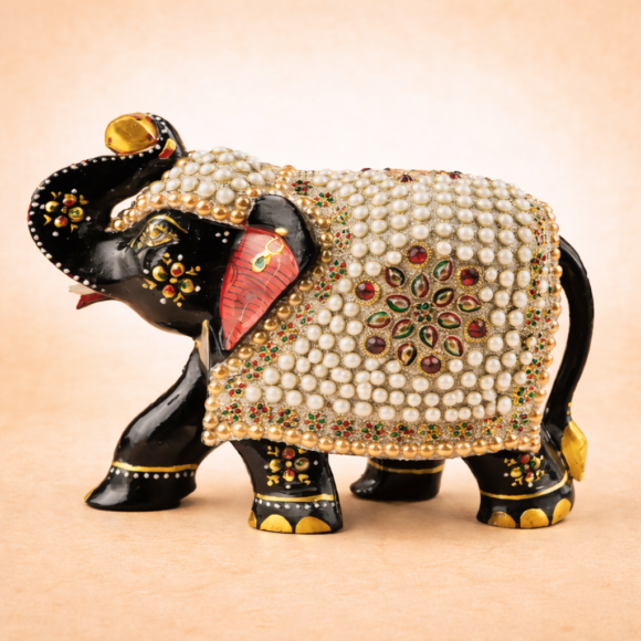 Elephant Embose Painted Kadamb Wood 6in