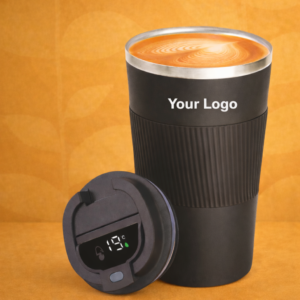 Cafe Buddy Pro: Stainless Steel Vacuum coffee mug with Silicon Grip & Temperature Display | Premium Flip top locking cap | Leakproof | Capacity 510ml