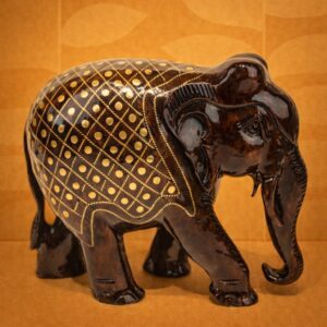 Wooden Elephant with Tarkashi Work – 4 Inch