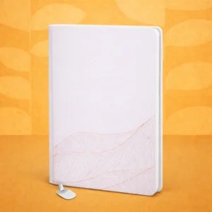 Wave White Hard bound notebook with Rose gold leafing | A5 size | With memorandum & Metal Bookmark ribbon