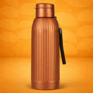 Ribd Copper : Insulated Copper Bottle with flip top lid | Keeps Hot & Cold for 4-6 Hours | Strap for Carrying easily | Capacity 750 ml approx