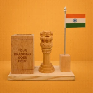 Wooden Desk Organizer (Ashoka Pillar + Flag)