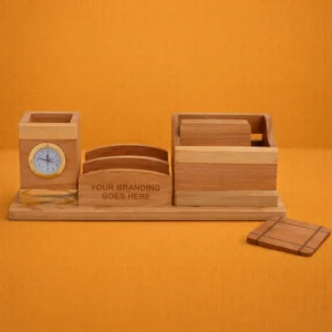 Wooden Pen Stand with Quartz Clock
