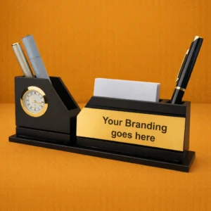 Wooden Desk Organizer with Slotted Quartz Clock