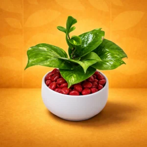 WHITE METAL POT WITH SAUCCER with GREEN MONEY PLANT