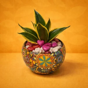 RAJWADA METAL POT with SANSVERIA PLANT