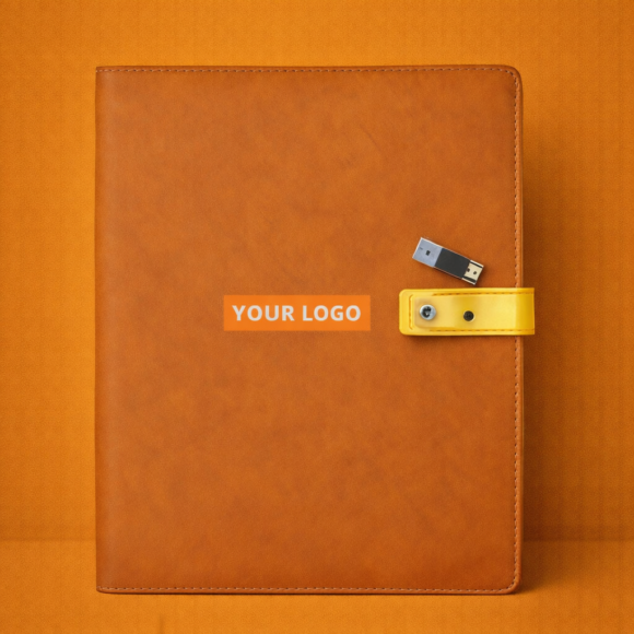 Stylish leather notebook with flash drive