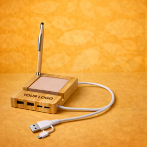 Branchr Pad Bamboo USB Hub with Writing Pad & Phone Stand