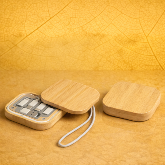 Bamboo travel cable box with connectors